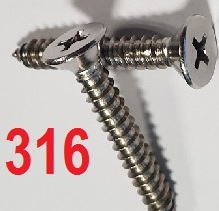 4 G-3mm Countersunk Self Tapper Screws Marine Grade Stainless Steel